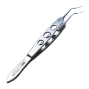 Masket Utrata Capsulorhexis Forceps, Extremely Delicate, Vaulted Shafts Angled 11mm From Bend to Tip, Delicate Triangular Grasping Tips, Three Hole Handle, Overall Length 4" (100mm) K5-5084